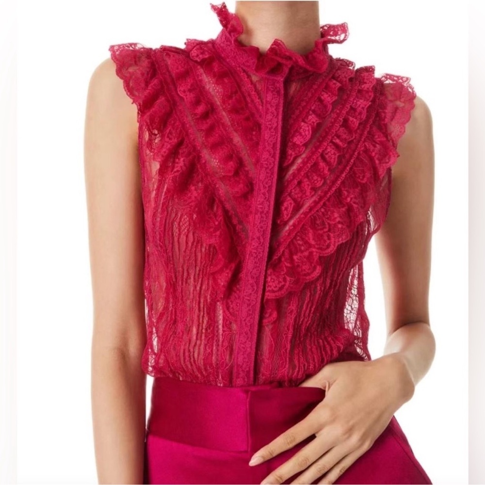 Alice and Olivia pink lace top.